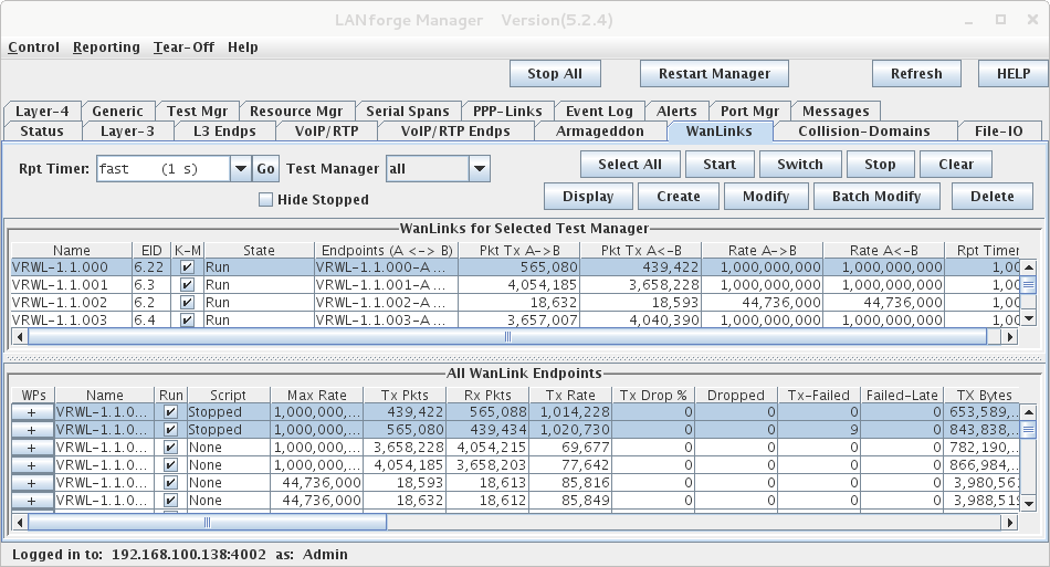 LANforge-ICE Related Screen Shots-WanLink Tab