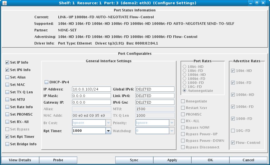 Candela LANforge Configure Settings