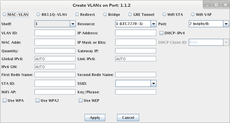 Candela Wifi LANforge Create VLAN's