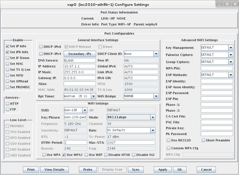 LANforge WiFIRE Test WiFi Station Upload Throughput- Configure Settings