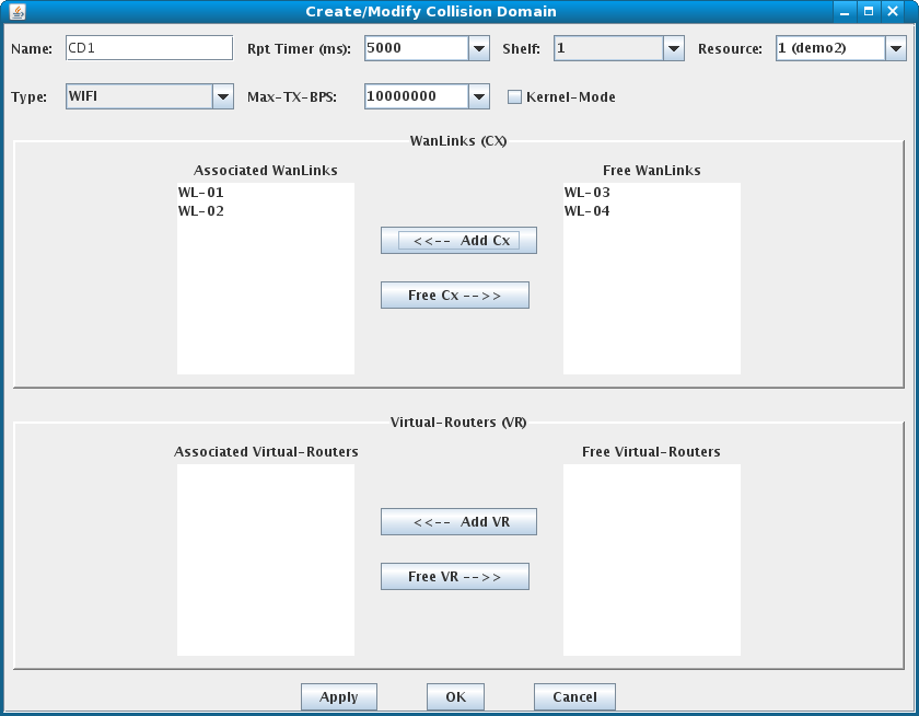 LANforge-GUI Network Emulation Collision Domains