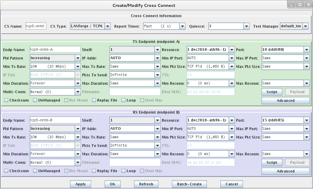 LANforge-GUI Cross Connect Creation