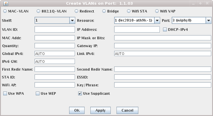 LANforge-GUI Port:  Create/Modify