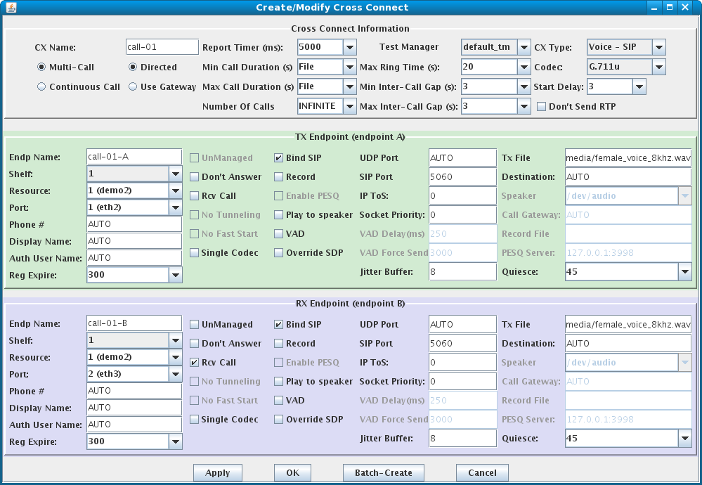 LANforge-GUI VOIP Cross-Connect Creation