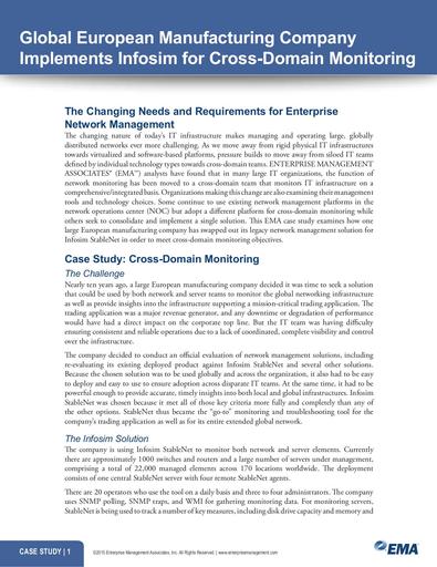 Case Study- Global European Manufacturing Company Implements Infosim for Cross-Domain Monitoring