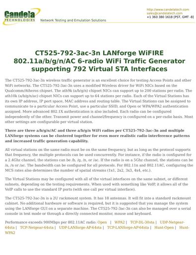 CT525-792-3ac-3n LANforge WiFIRE 802.11a/b/g/n/AC 6-radio WiFi Traffic Generator supporting 792 Virtual STA Interfaces