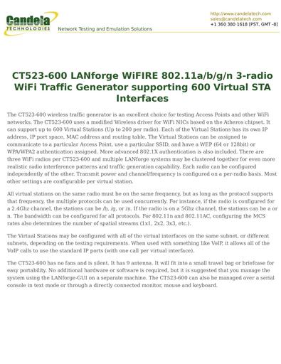 CT523-600 LANforge WiFIRE 802.11a/b/g/n 3-radio WiFi Traffic Generator supporting 600 Virtual STA Interfaces