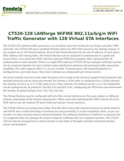 CT520-128 LANforge WiFIRE 802.11a/b/g/n WiFi Traffic Generator with 128 Virtual STA Interfaces