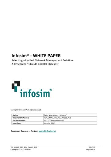 Infosim - Selecting a Unified Network Management Solution – A Researcher’s Guide and RFI Checklist