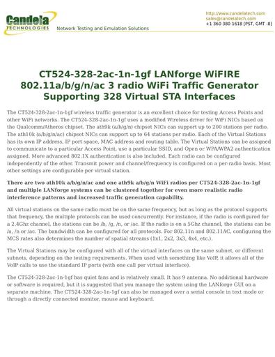 CT524-328-2ac-1n-1gf LANforge WiFIRE 802.11a/b/g/n/ac 3 radio WiFi Traffic Generator Supporting 328 Virtual STA Interfaces