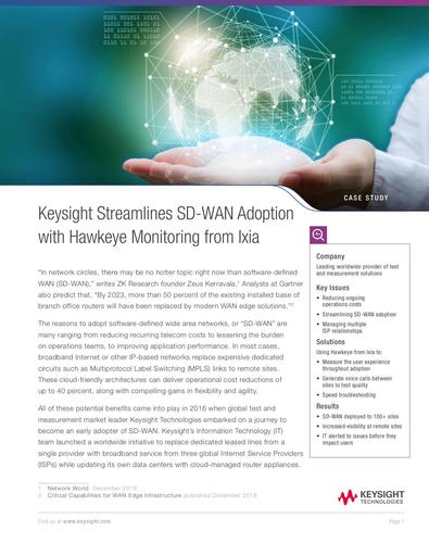 Keysight Streamlines SD-WAN Adoption with Hawkeye Monitoring from Ixia