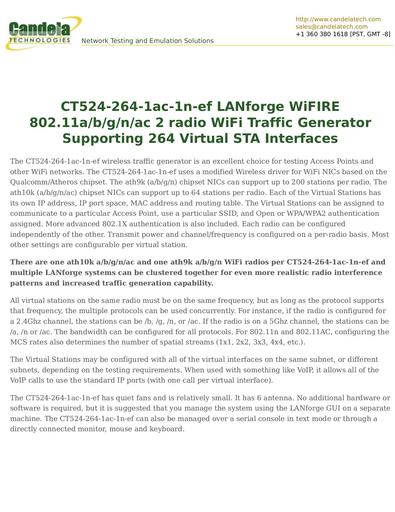 CT524-264-1ac-1n-ef LANforge WiFIRE 802.11a/b/g/n/ac 2 radio WiFi Traffic Generator Supporting 264 Virtual STA Interfaces