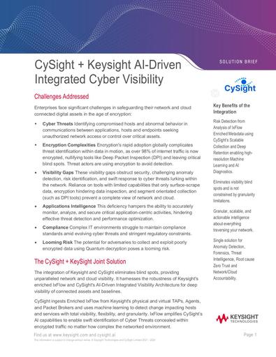 CySight + Keysight AI-Driven Integrated Cyber Visibility